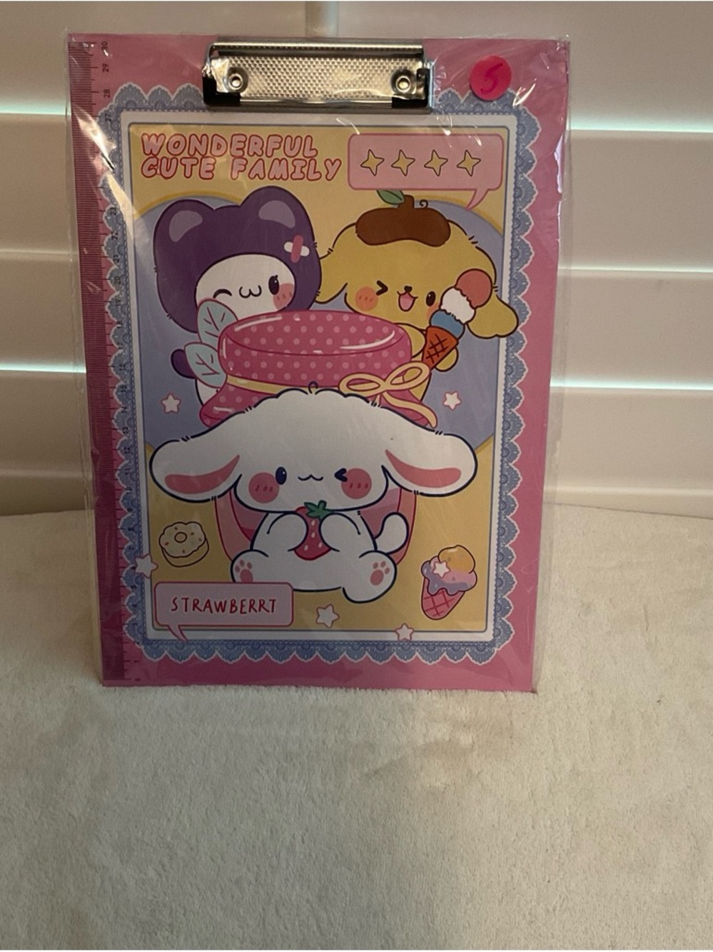 Cute Pink 'Wonderful Cute Family' Clipboard with Strawberry Character